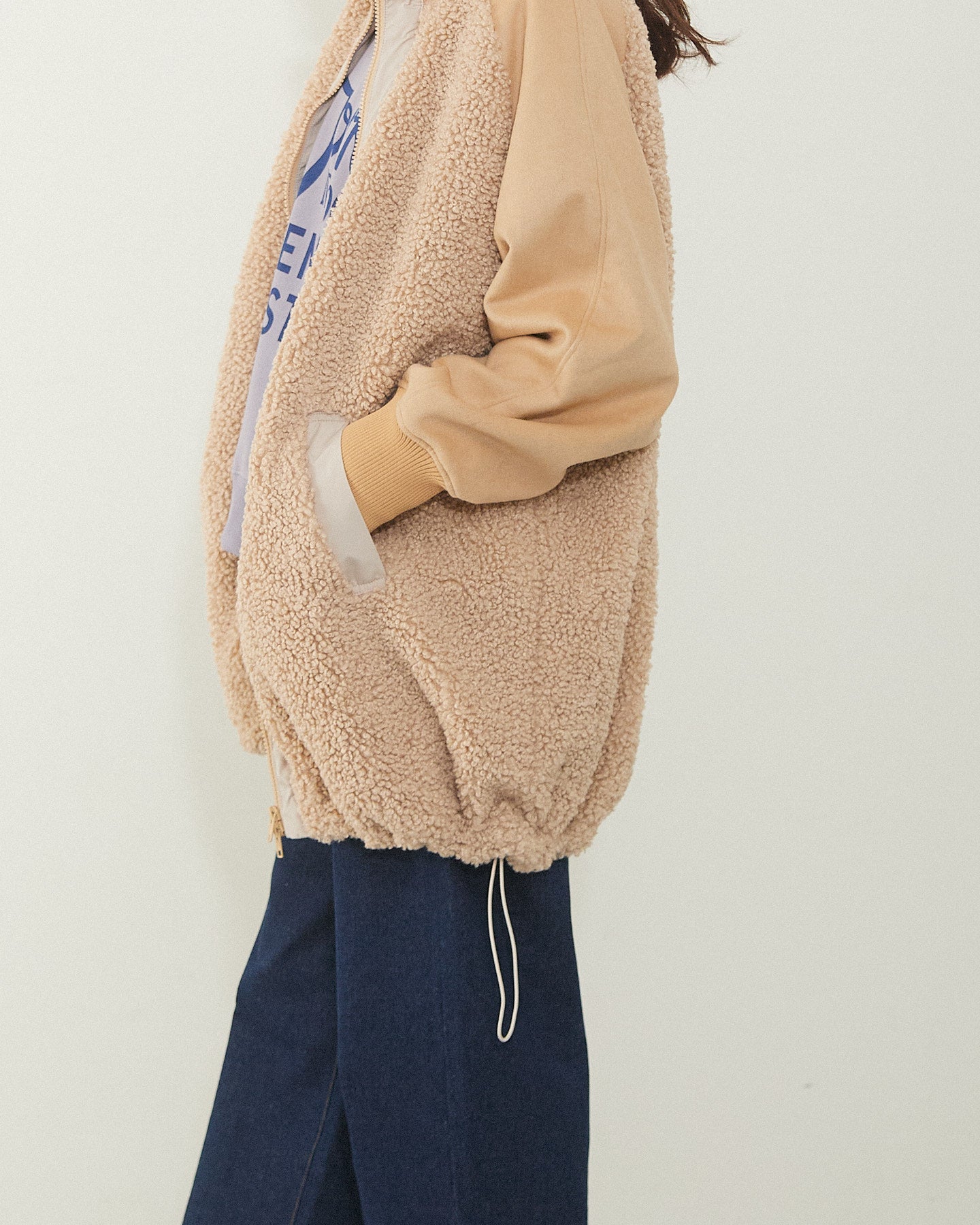 LILOU+LILY BOA/NYLON HALF COAT 2507YJ-1115