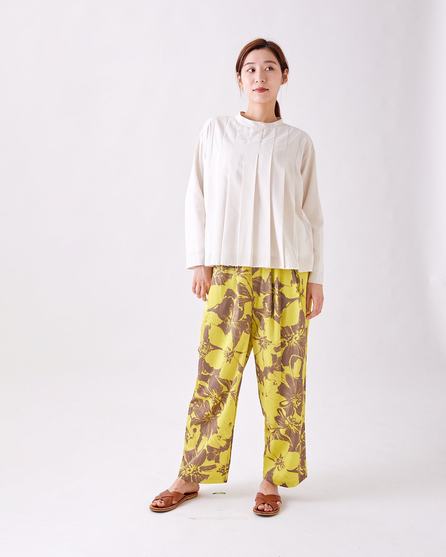 COTTON RAYON WIDE TUCK PANTS 2409YJ-0225 /LILOU&LILY ﾘﾙｱﾝﾄﾞﾘﾘｰ