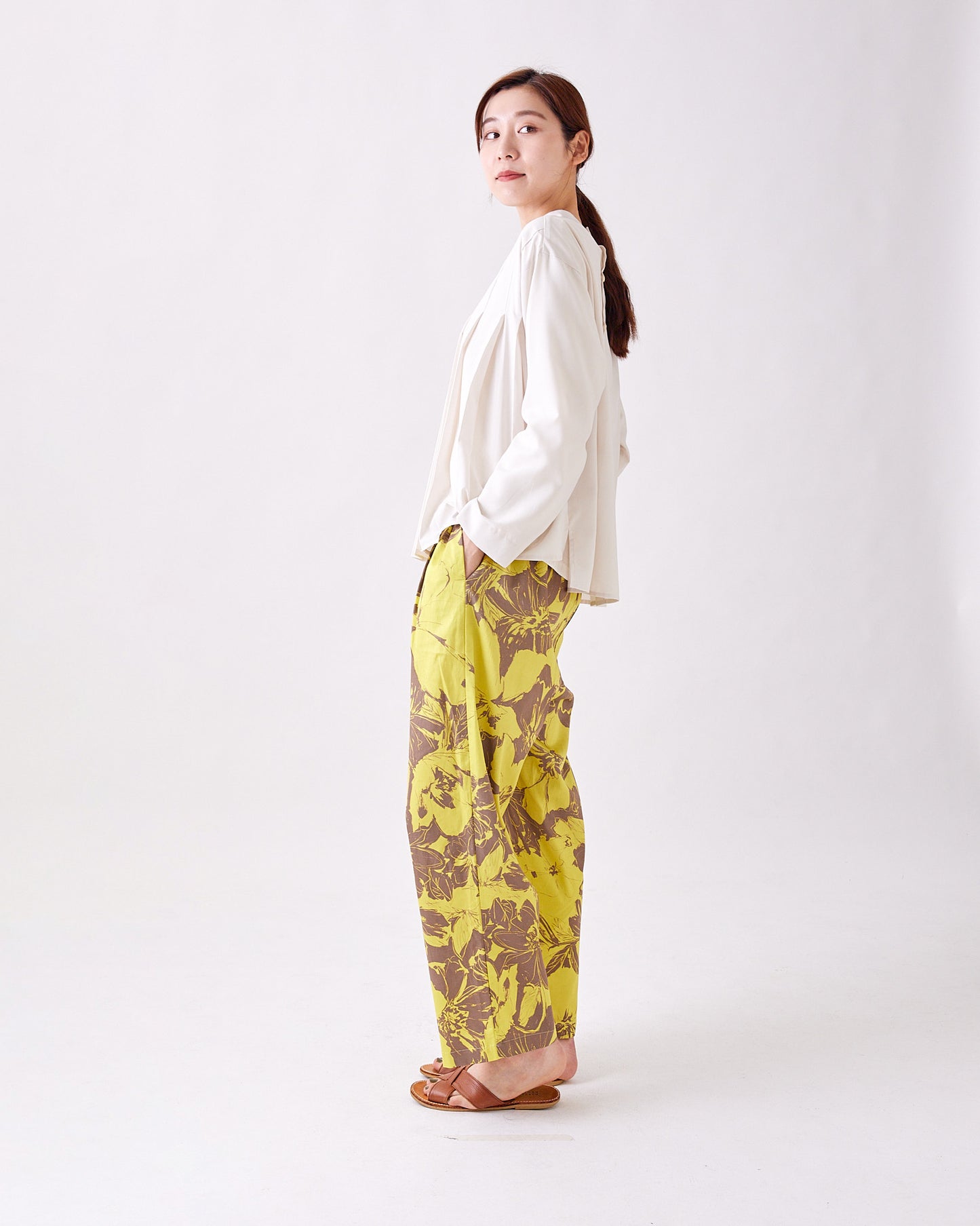 COTTON RAYON WIDE TUCK PANTS 2409YJ-0225 /LILOU&LILY ﾘﾙｱﾝﾄﾞﾘﾘｰ