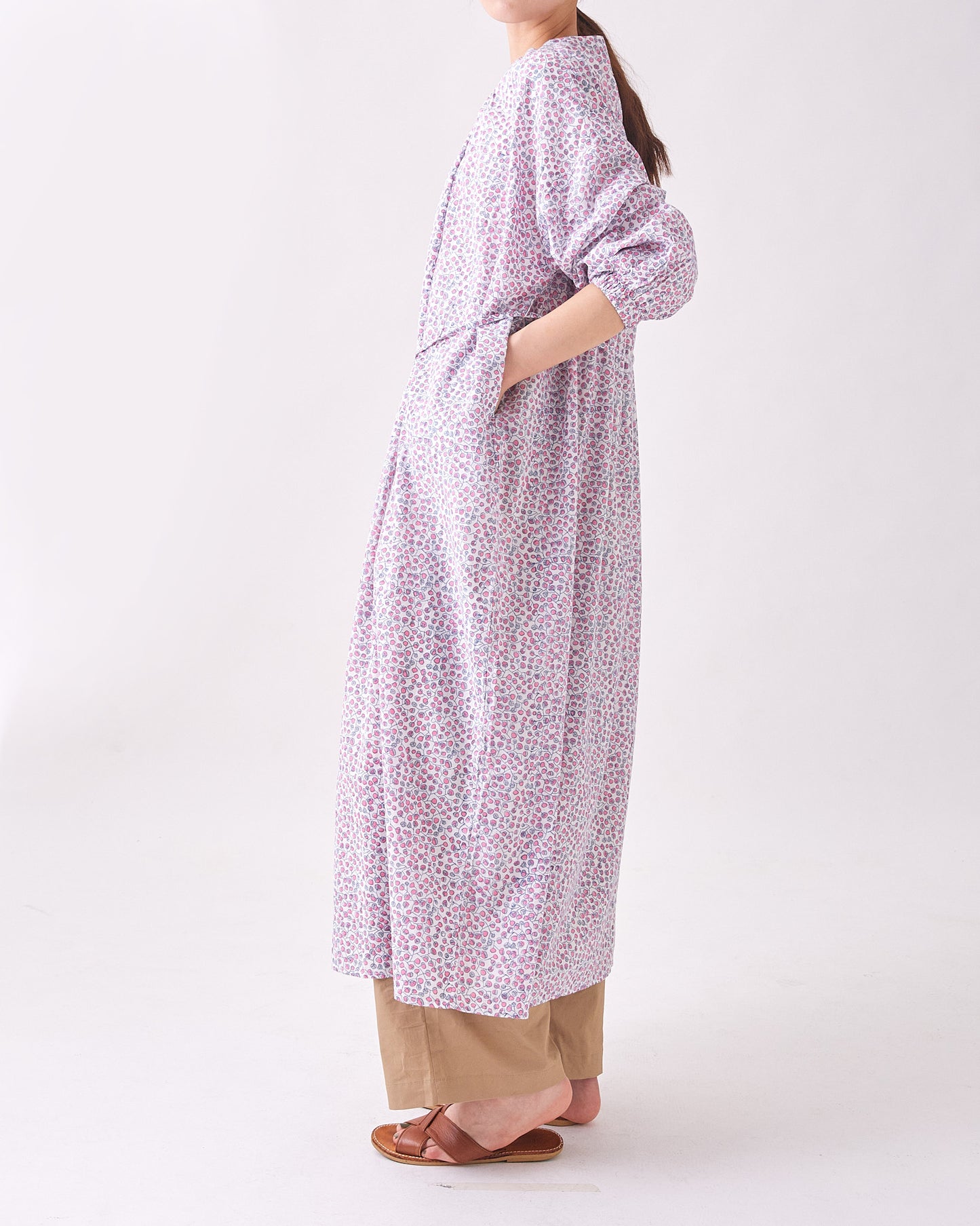 BLOCK PRINT GATHER ONE-PIECE DRESS 2409SJ-0304 / LILOU&LILY ﾘﾙｱﾝﾄﾞﾘﾘｰ