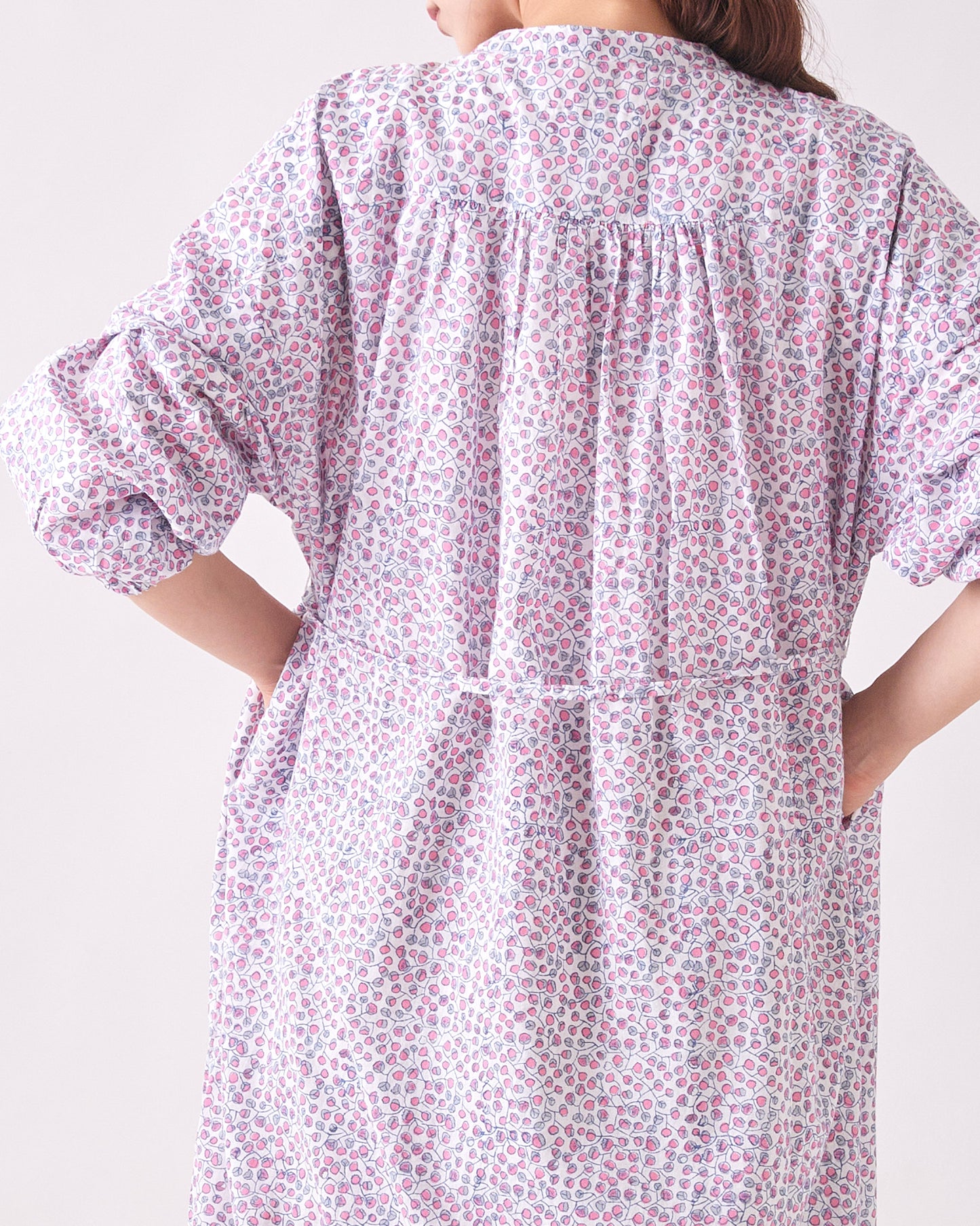 BLOCK PRINT GATHER ONE-PIECE DRESS 2409SJ-0304 / LILOU&LILY ﾘﾙｱﾝﾄﾞﾘﾘｰ