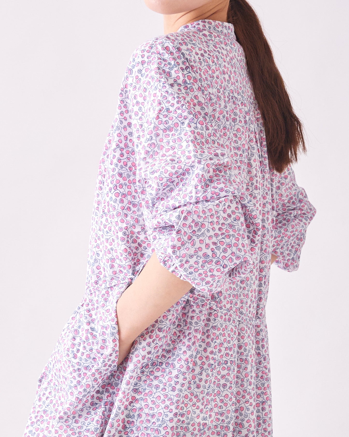 BLOCK PRINT GATHER ONE-PIECE DRESS 2409SJ-0304 / LILOU&LILY ﾘﾙｱﾝﾄﾞﾘﾘｰ