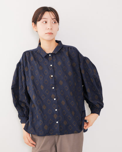 LILOU+LILY COTTON WOOL EMBROIDERY WIDE BLOUSES 2505YJ-1006