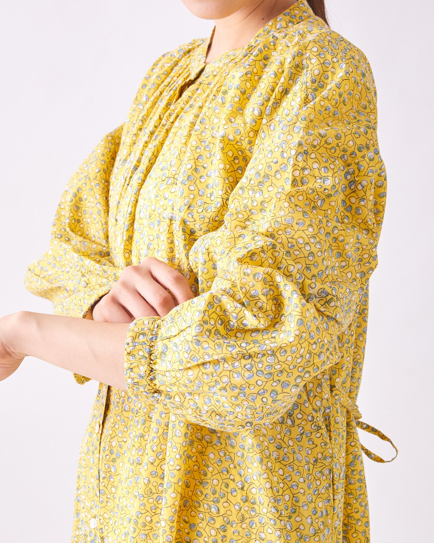 BLOCK PRINT GATHER ONE-PIECE DRESS 2409SJ-0304 / LILOU&LILY ﾘﾙｱﾝﾄﾞﾘﾘｰ