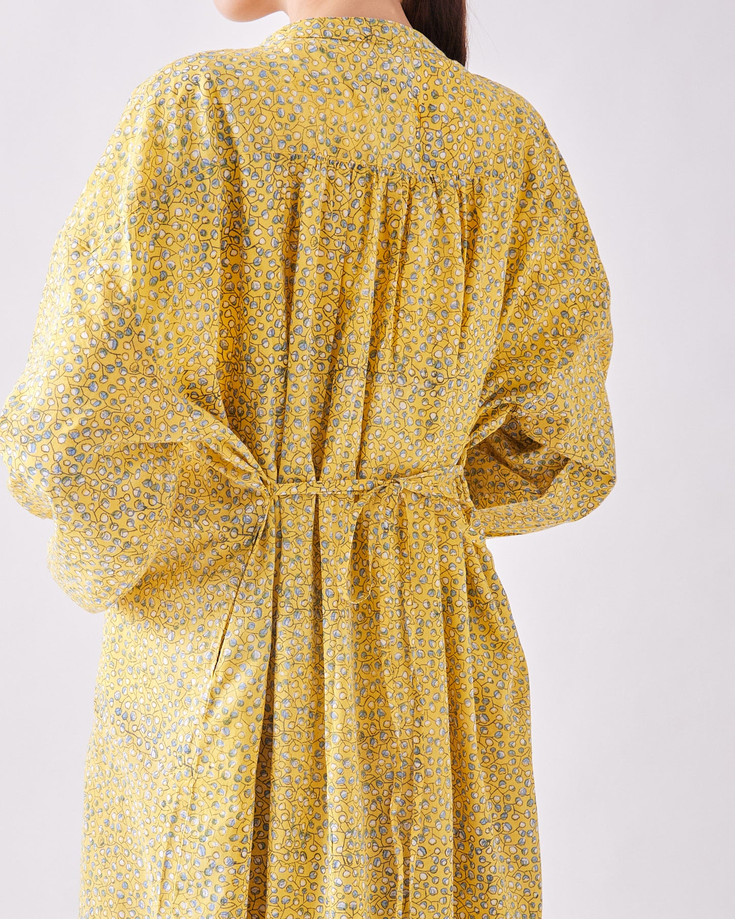 BLOCK PRINT GATHER ONE-PIECE DRESS 2409SJ-0304 / LILOU&LILY ﾘﾙｱﾝﾄﾞﾘﾘｰ
