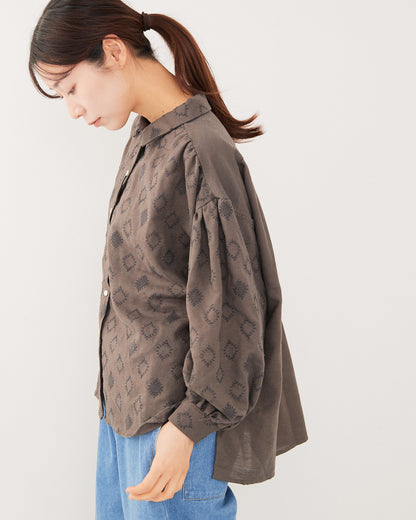 LILOU+LILY COTTON WOOL EMBROIDERY WIDE BLOUSES 2505YJ-1006