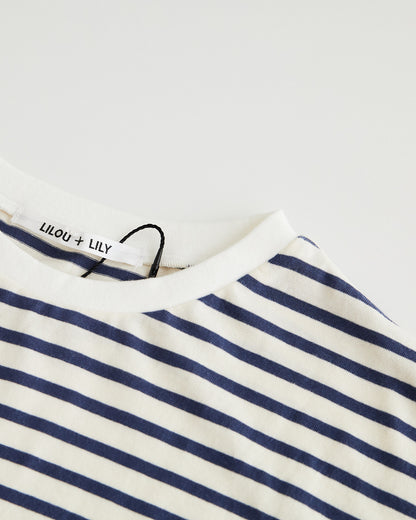 LILOU+LILY 30/1BORDER 6TH SLEEVE TEE 2501TS-0519
