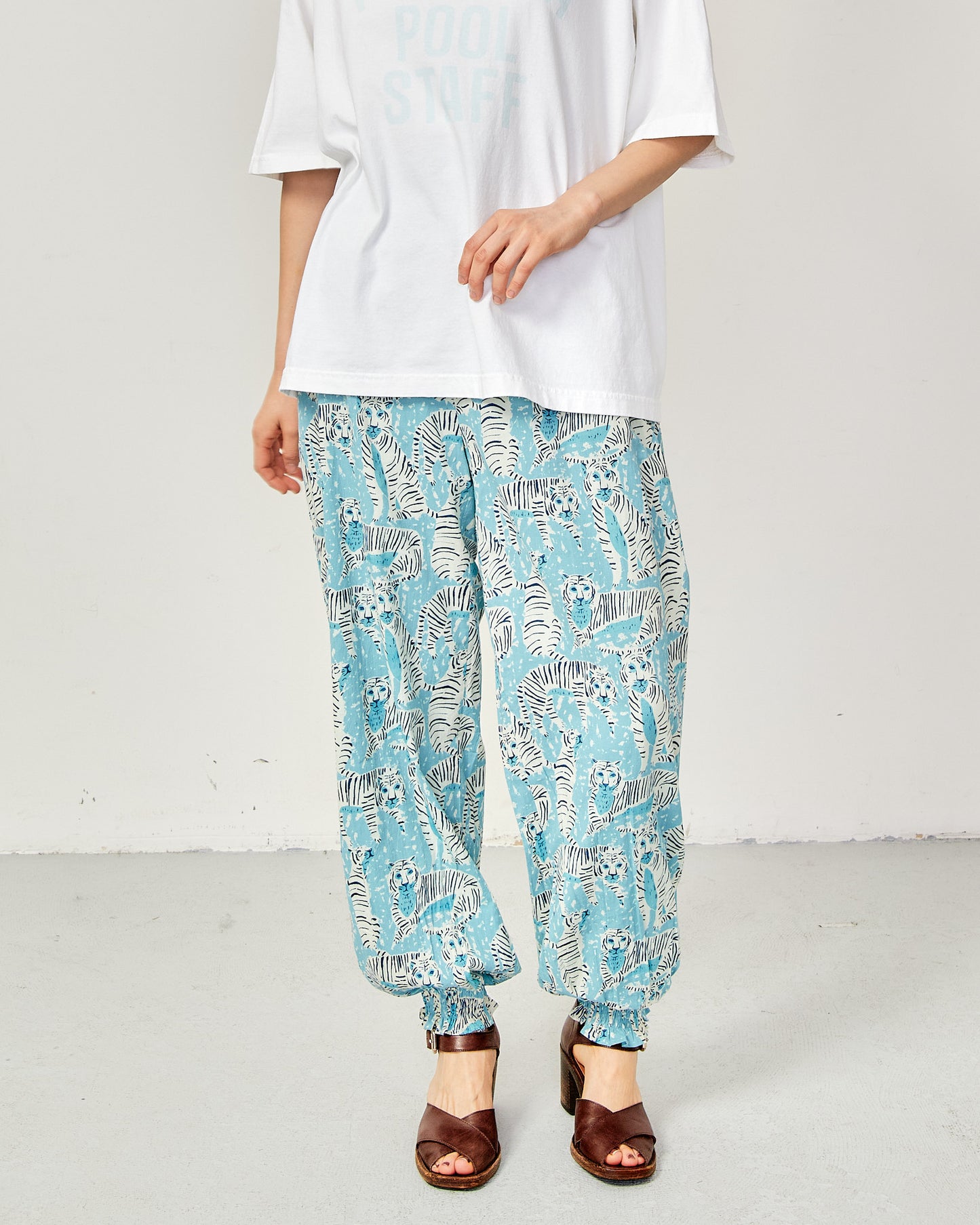 80s Voile Hand-printing Tiger  SMOCKING PANTS 2601GH-0505/ LILOU&LILY ﾘﾙｱﾝﾄﾞﾘﾘｰ