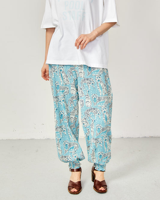 80s Voile Hand-printing Tiger  SMOCKING PANTS 2601GH-0505/ LILOU&LILY ﾘﾙｱﾝﾄﾞﾘﾘｰ