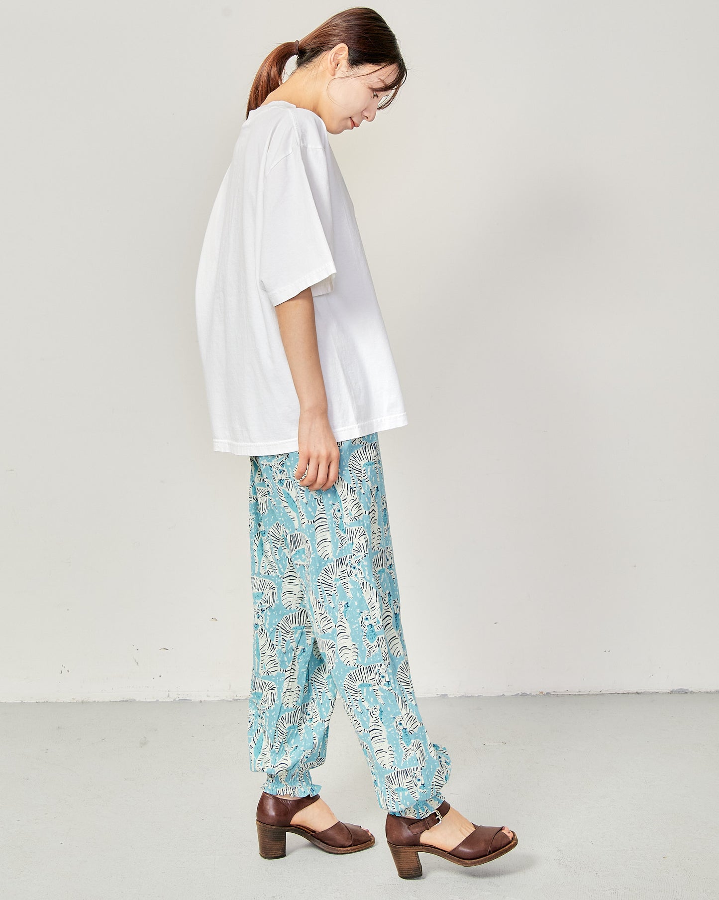 80s Voile Hand-printing Tiger  SMOCKING PANTS 2601GH-0505/ LILOU&LILY ﾘﾙｱﾝﾄﾞﾘﾘｰ
