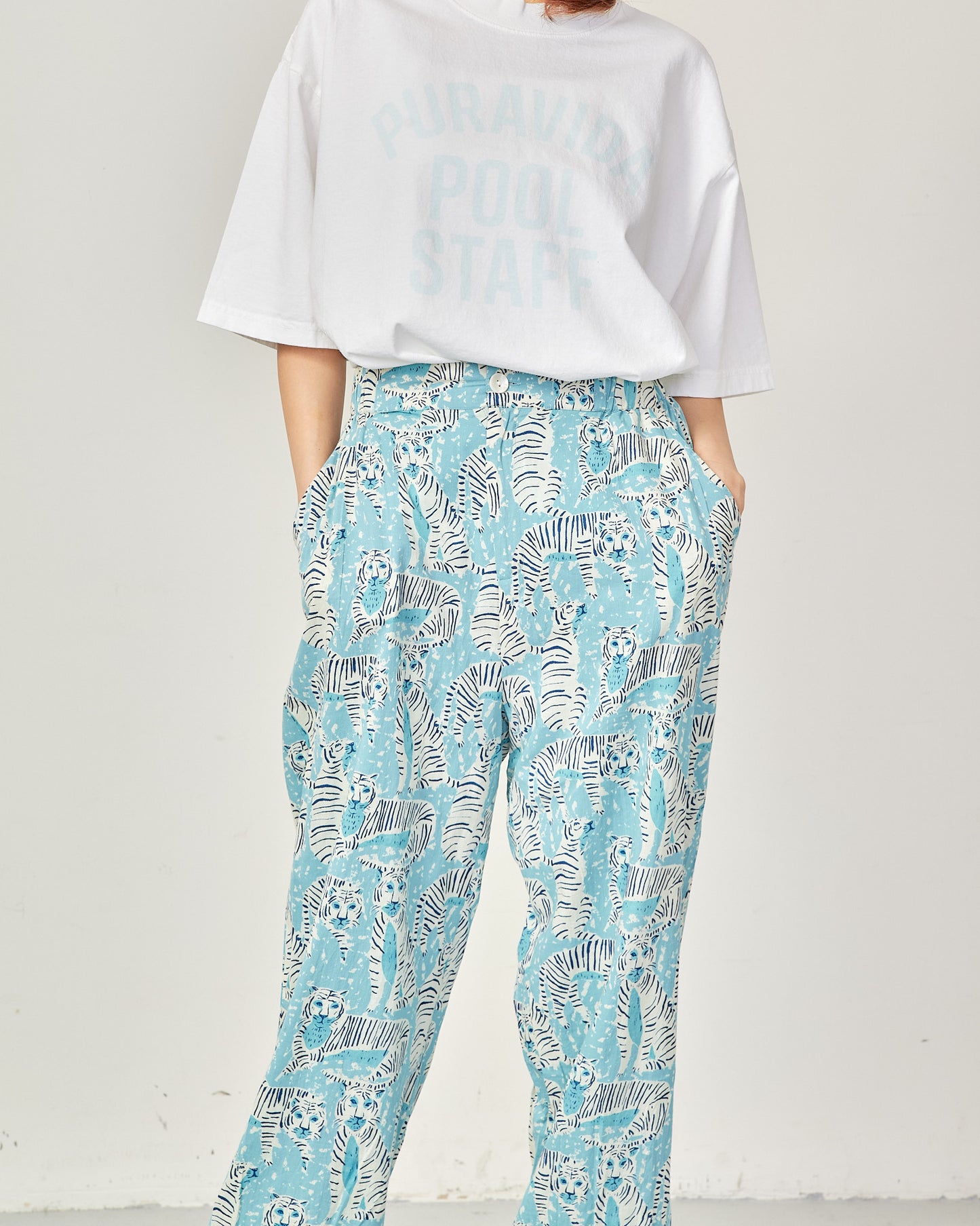 80s Voile Hand-printing Tiger  SMOCKING PANTS 2601GH-0505/ LILOU&LILY ﾘﾙｱﾝﾄﾞﾘﾘｰ