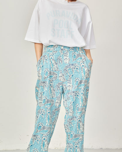 80s Voile Hand-printing Tiger  SMOCKING PANTS 2601GH-0505/ LILOU&LILY ﾘﾙｱﾝﾄﾞﾘﾘｰ