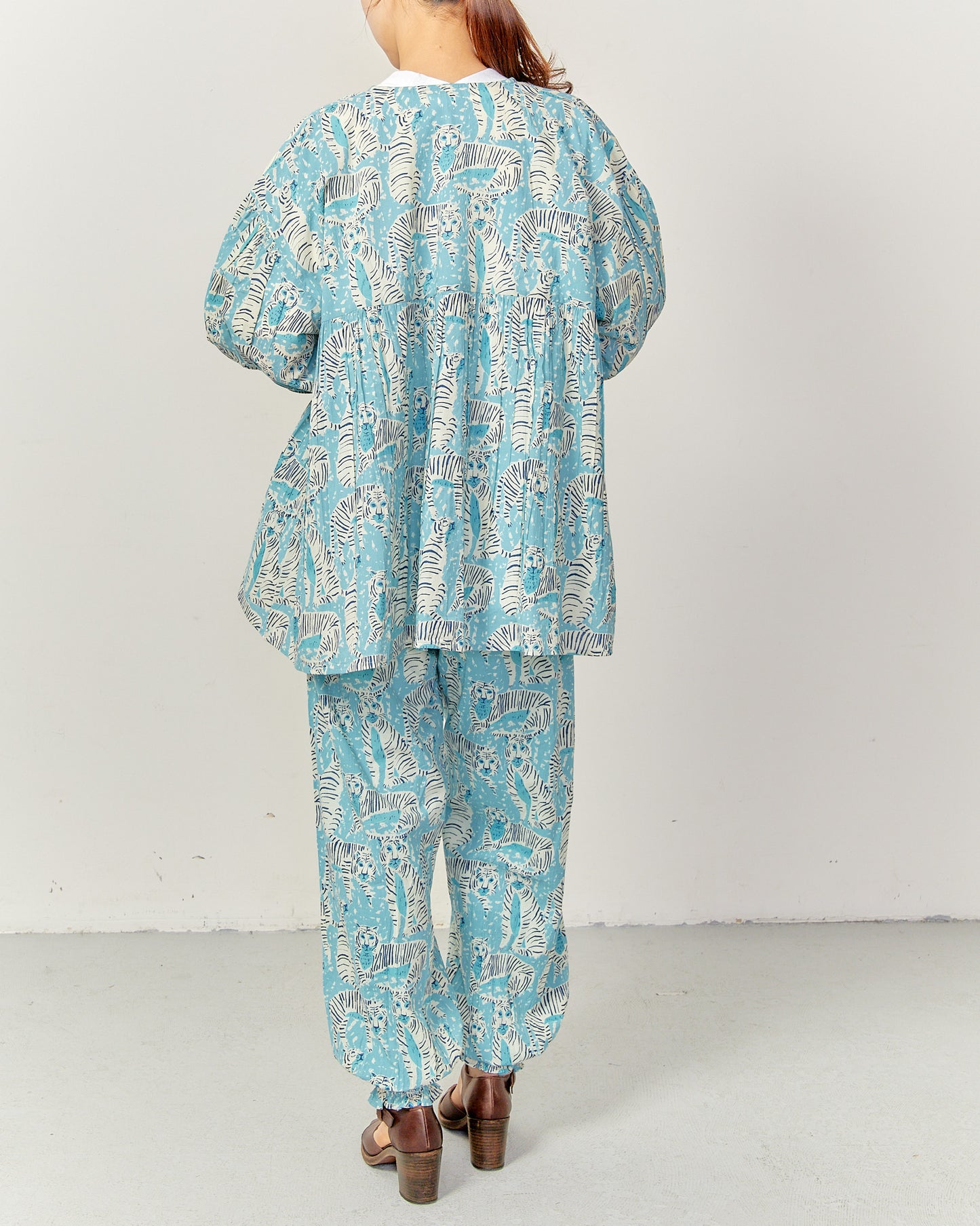 80's Voile Hand printing Tiger SMOCKING SHIRTS 2601GH-0503 / LILOU&LILY ﾘﾙｱﾝﾄﾞﾘﾘｰ