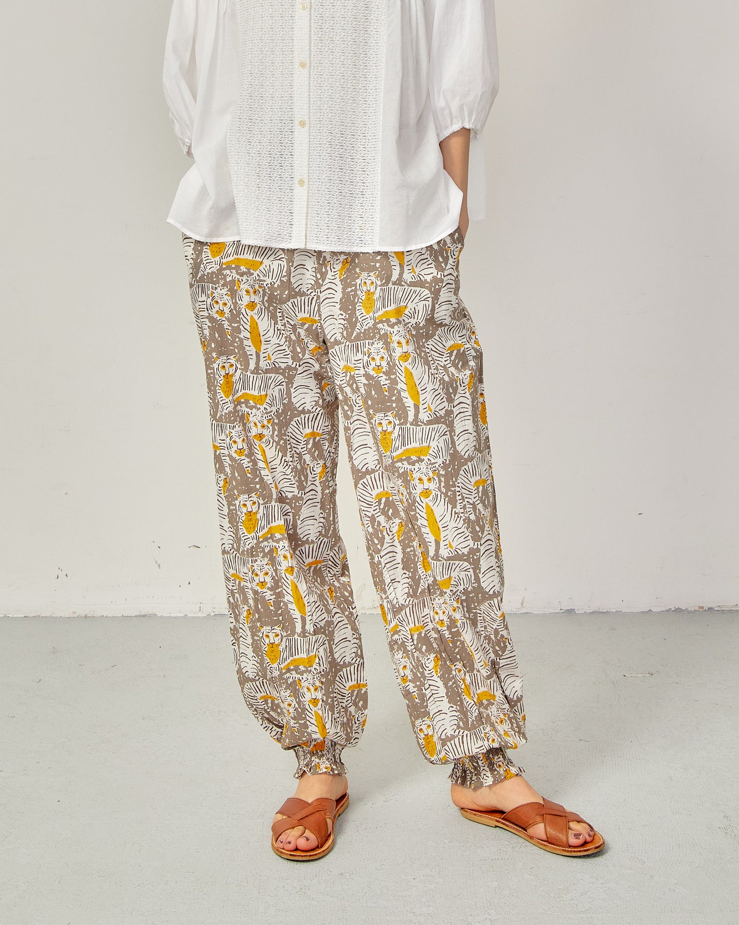 80s Voile Hand-printing Tiger  SMOCKING PANTS 2601GH-0505/ LILOU&LILY ﾘﾙｱﾝﾄﾞﾘﾘｰ