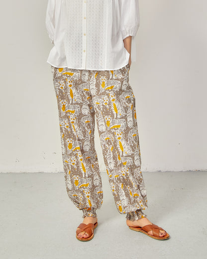 80s Voile Hand-printing Tiger  SMOCKING PANTS 2601GH-0505/ LILOU&LILY ﾘﾙｱﾝﾄﾞﾘﾘｰ