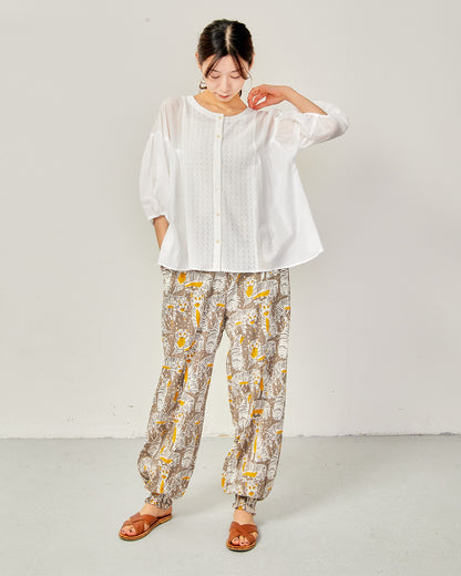 80s Voile Hand-printing Tiger  SMOCKING PANTS 2601GH-0505/ LILOU&LILY ﾘﾙｱﾝﾄﾞﾘﾘｰ