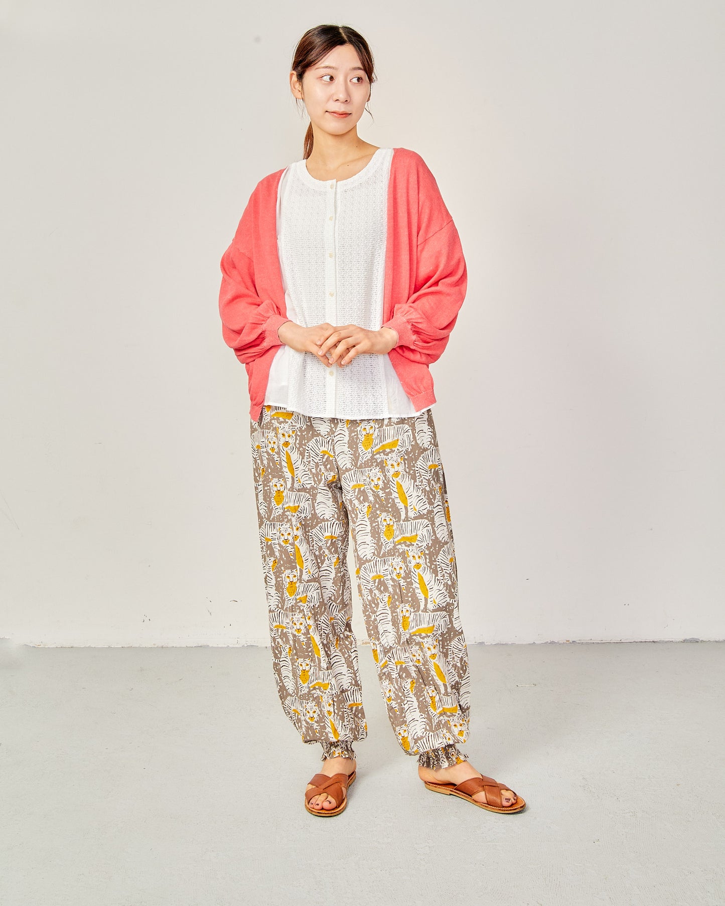 80s Voile Hand-printing Tiger  SMOCKING PANTS 2601GH-0505/ LILOU&LILY ﾘﾙｱﾝﾄﾞﾘﾘｰ