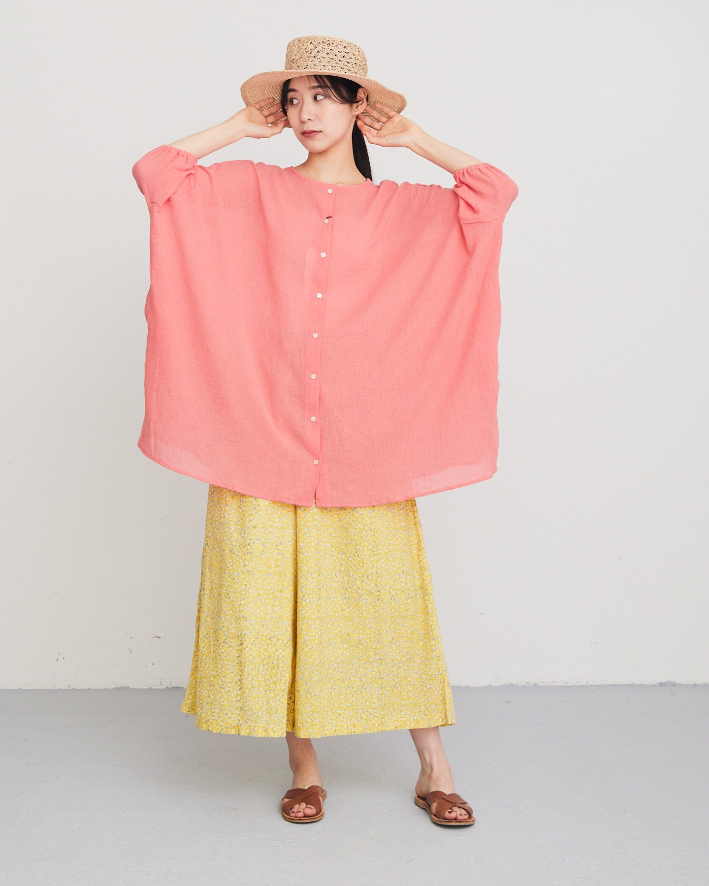 LILOU+LILY 30COTTON WAVY VOILE NO COLLER 2WAY TUNIC 2501FP-0404