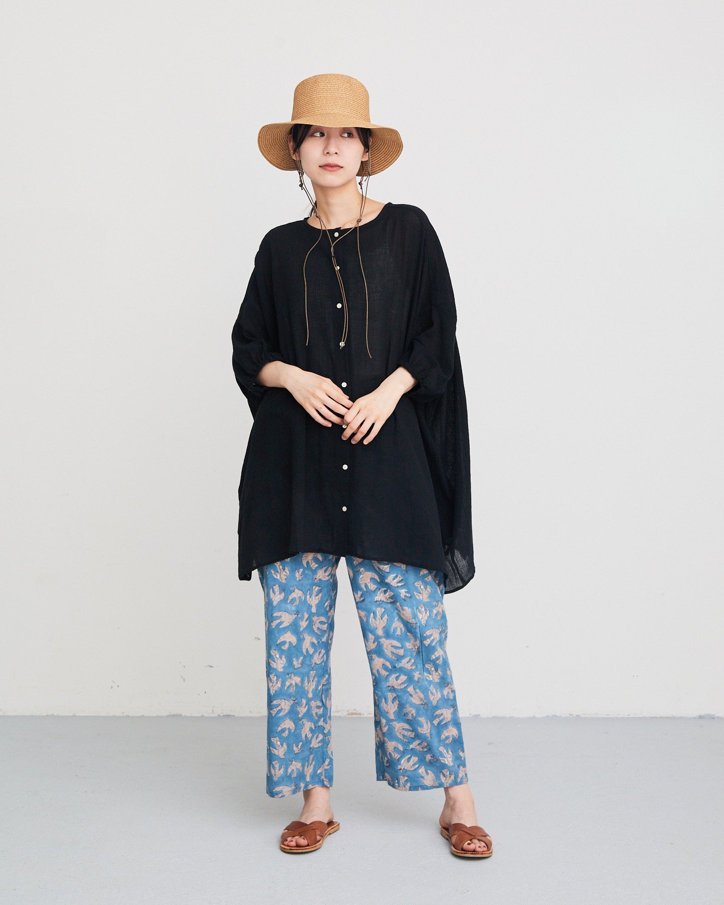 LILOU+LILY 30COTTON WAVY VOILE NO COLLER 2WAY TUNIC 2501FP-0404