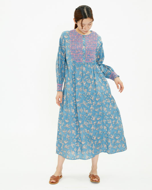 A VIEW FROM HERE BLOCK PRINT SMOCKING ONE-PIECE DRESS SJ-24110414
