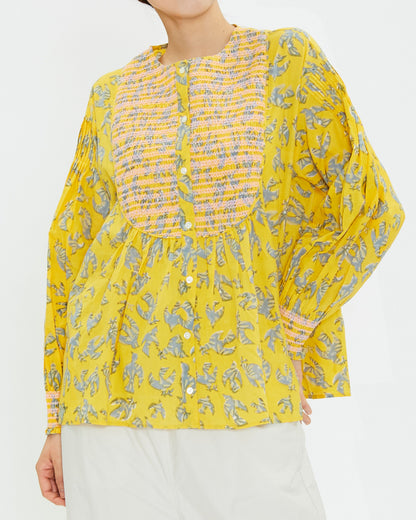 A VIEW FROM HERE BLOCK PRINT SMOCKING BLOUSES SJ-24110413