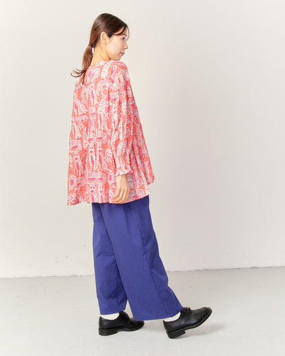 80's Voile Hand printing Tiger SMOCKING SHIRTS 2601GH-0503 / LILOU&LILY ﾘﾙｱﾝﾄﾞﾘﾘｰ