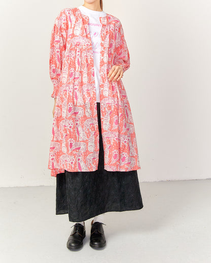 80s Voile Hand-printing Tiger  SMOCKING TUNIC 2601GH-0504/ LILOU&LILY ﾘﾙｱﾝﾄﾞﾘﾘｰ