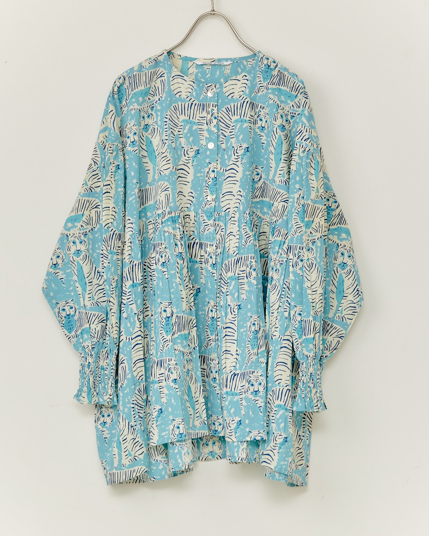 80's Voile Hand printing Tiger SMOCKING SHIRTS 2601GH-0503 / LILOU&LILY ﾘﾙｱﾝﾄﾞﾘﾘｰ