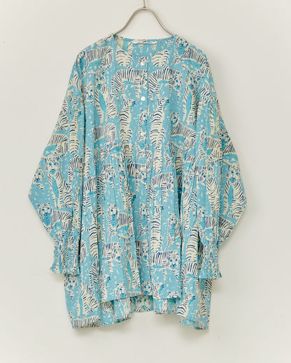 80's Voile Hand printing Tiger SMOCKING SHIRTS 2601GH-0503 / LILOU&LILY ﾘﾙｱﾝﾄﾞﾘﾘｰ