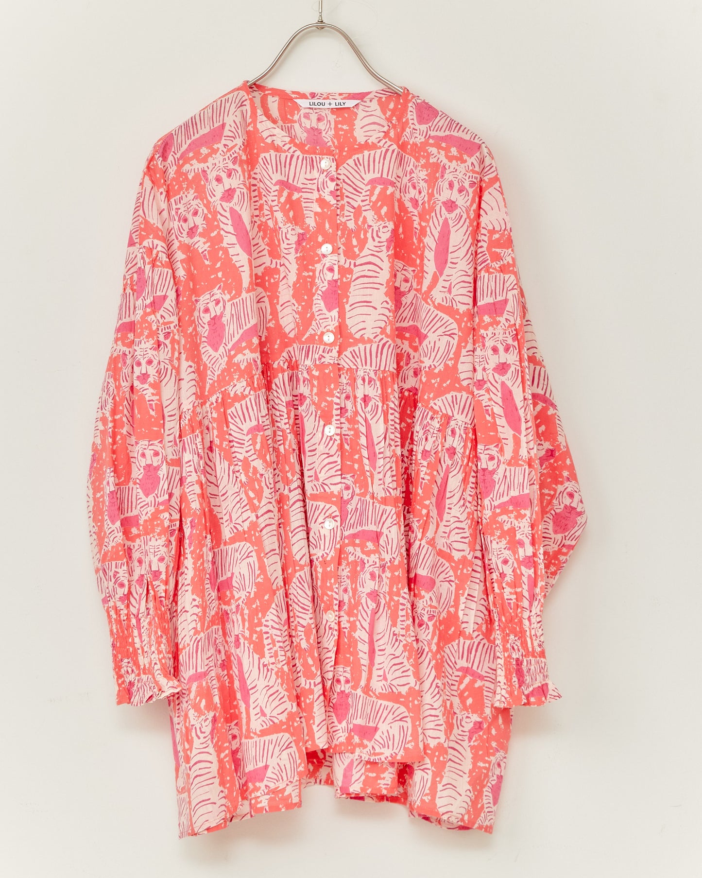 80's Voile Hand printing Tiger SMOCKING SHIRTS 2601GH-0503 / LILOU&LILY ﾘﾙｱﾝﾄﾞﾘﾘｰ