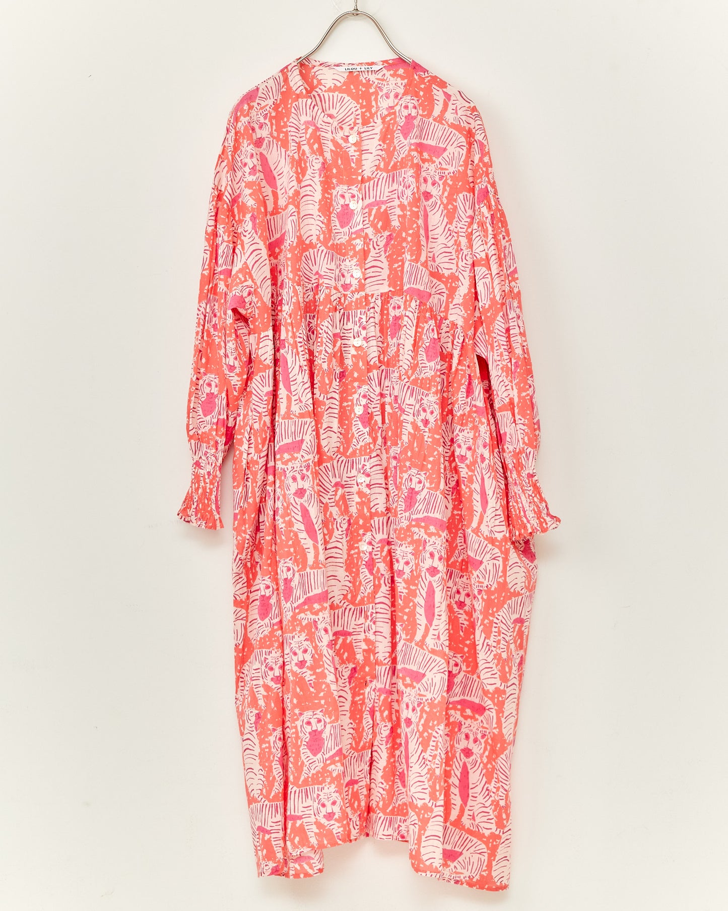 80s Voile Hand-printing Tiger  SMOCKING TUNIC 2601GH-0504/ LILOU&LILY ﾘﾙｱﾝﾄﾞﾘﾘｰ