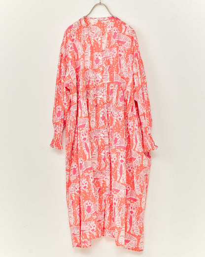 80s Voile Hand-printing Tiger  SMOCKING TUNIC 2601GH-0504/ LILOU&LILY ﾘﾙｱﾝﾄﾞﾘﾘｰ
