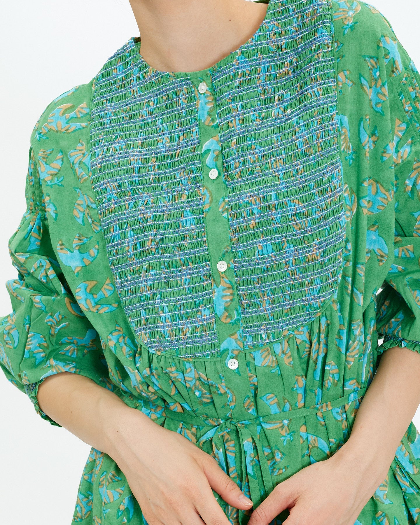 A VIEW FROM HERE BLOCK PRINT SMOCKING ONE-PIECE DRESS SJ-24110414