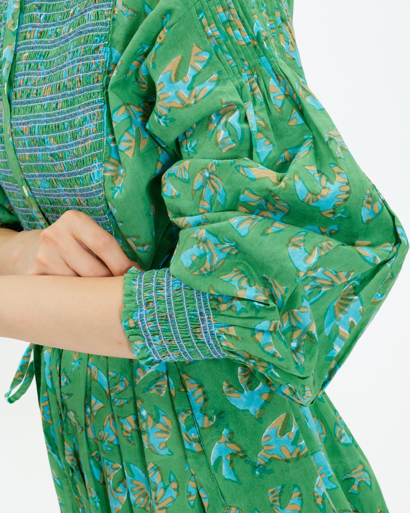 A VIEW FROM HERE BLOCK PRINT SMOCKING ONE-PIECE DRESS SJ-24110414