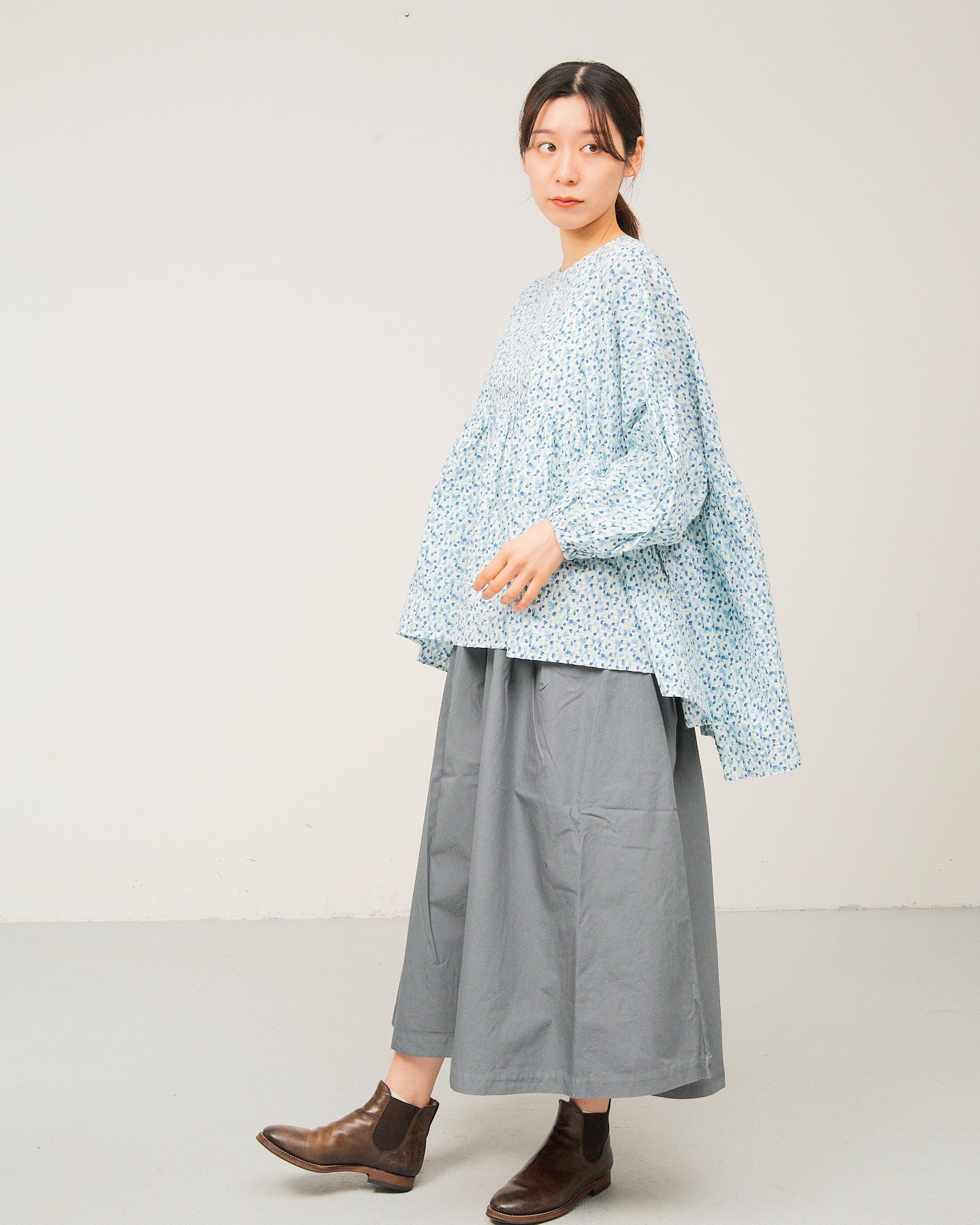 LILOU+LILY30WEATHER GARMENT DYED TUCK&GATHER SKIRT 2508YJ-0115