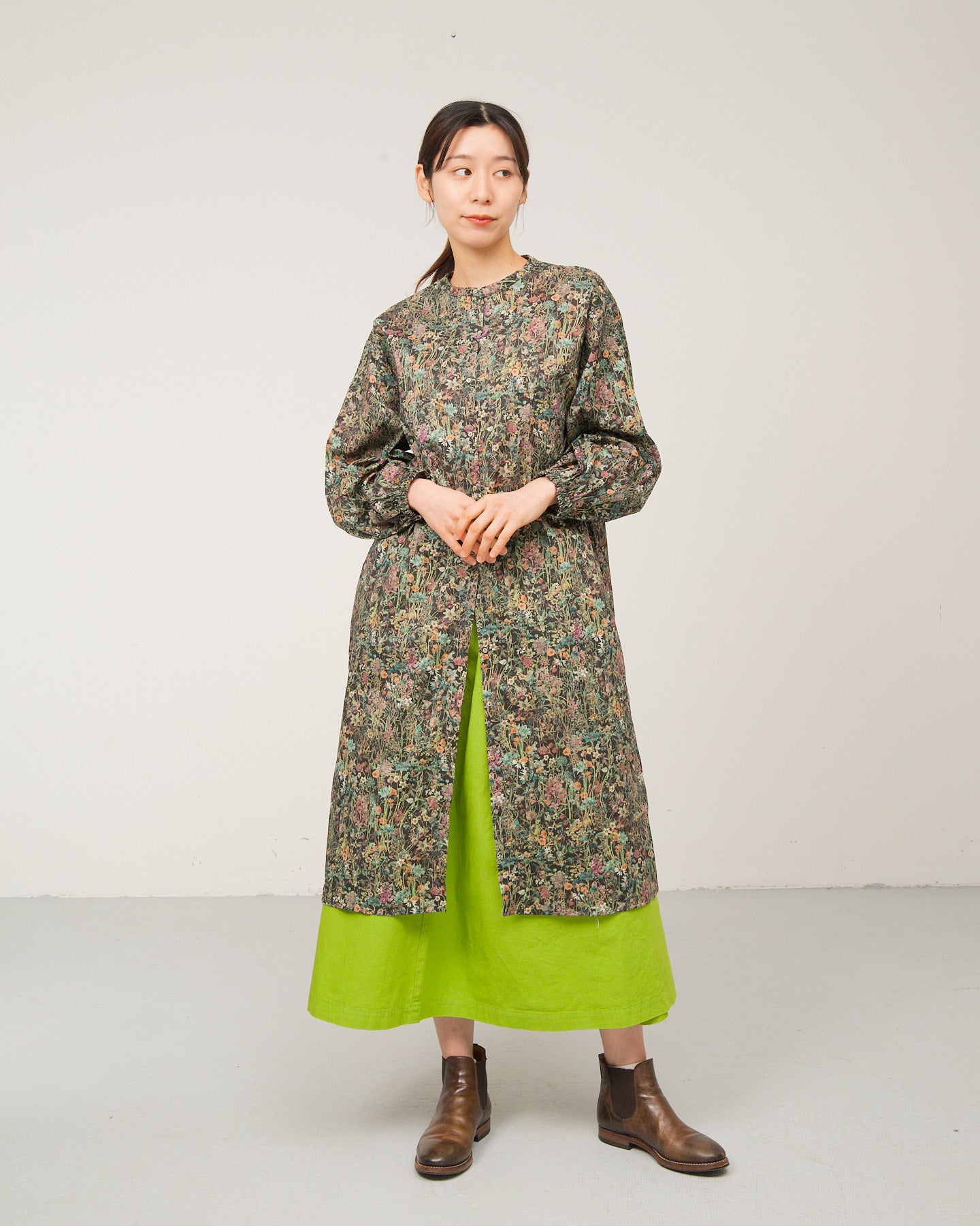 LILOU+LILY30WEATHER GARMENT DYED TUCK&GATHER SKIRT 2508YJ-0115