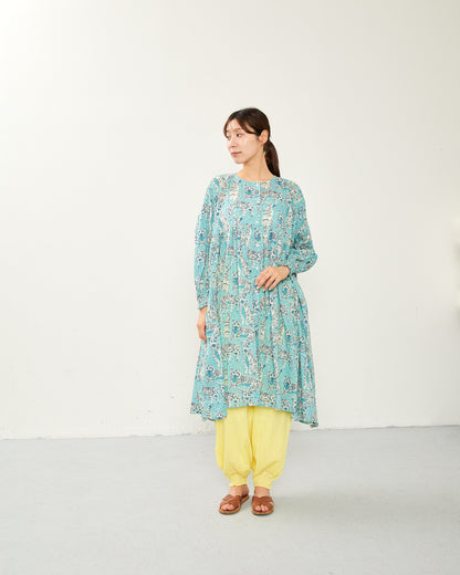 80s Voile Hand-printing Tiger  SMOCKING TUNIC 2601GH-0504/ LILOU&LILY ﾘﾙｱﾝﾄﾞﾘﾘｰ