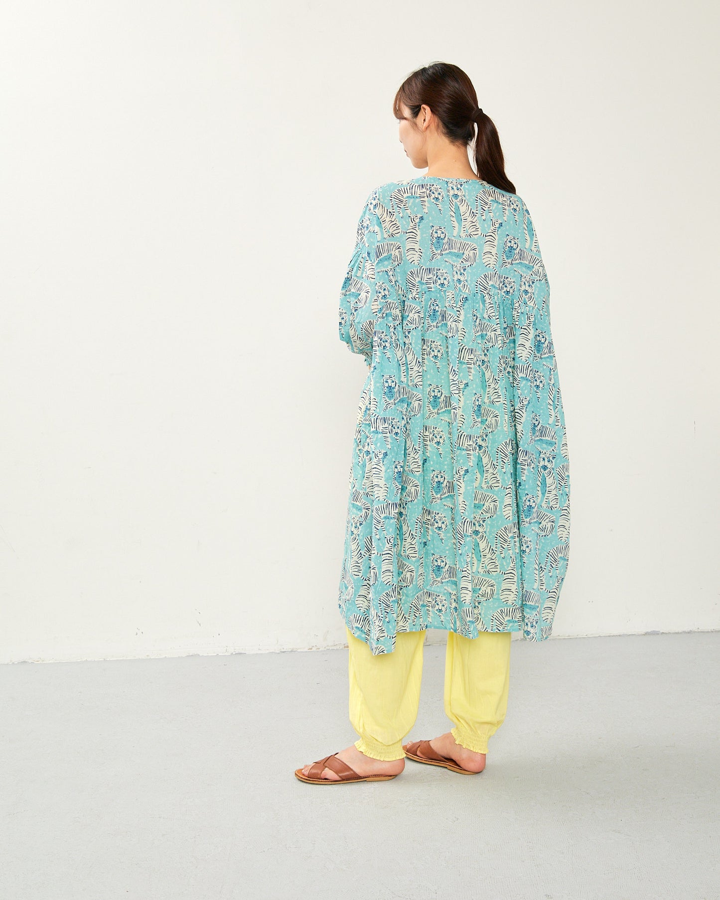80s Voile Hand-printing Tiger  SMOCKING TUNIC 2601GH-0504/ LILOU&LILY ﾘﾙｱﾝﾄﾞﾘﾘｰ