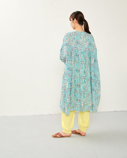 80s Voile Hand-printing Tiger  SMOCKING TUNIC 2601GH-0504/ LILOU&LILY ﾘﾙｱﾝﾄﾞﾘﾘｰ