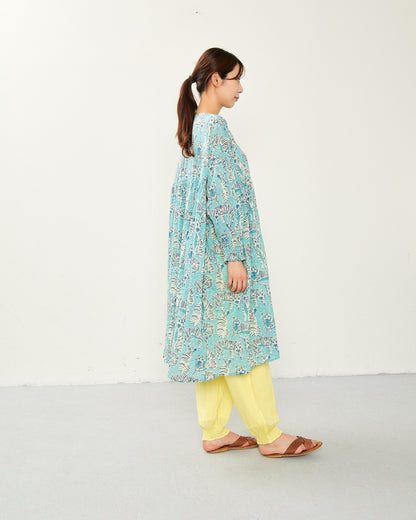 80s Voile Hand-printing Tiger  SMOCKING TUNIC 2601GH-0504/ LILOU&LILY ﾘﾙｱﾝﾄﾞﾘﾘｰ