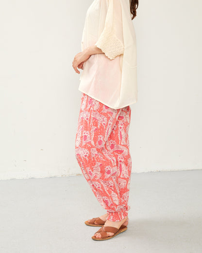 80s Voile Hand-printing Tiger  SMOCKING PANTS 2601GH-0505/ LILOU&LILY ﾘﾙｱﾝﾄﾞﾘﾘｰ