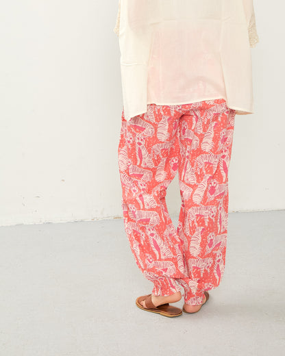 80s Voile Hand-printing Tiger  SMOCKING PANTS 2601GH-0505/ LILOU&LILY ﾘﾙｱﾝﾄﾞﾘﾘｰ