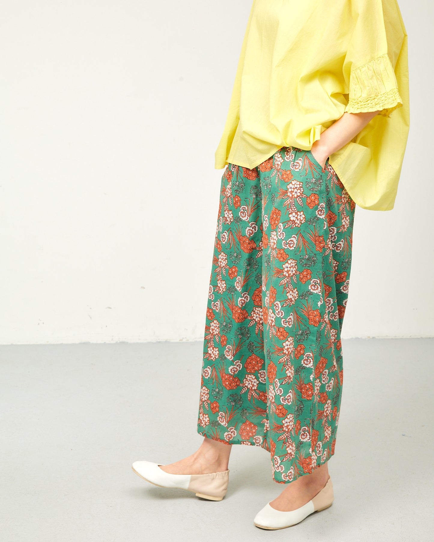 80s Voile Hand-printing Flower Pants 2602GH-0707/ LILOU&LILY ﾘﾙｱﾝﾄﾞﾘﾘｰ
