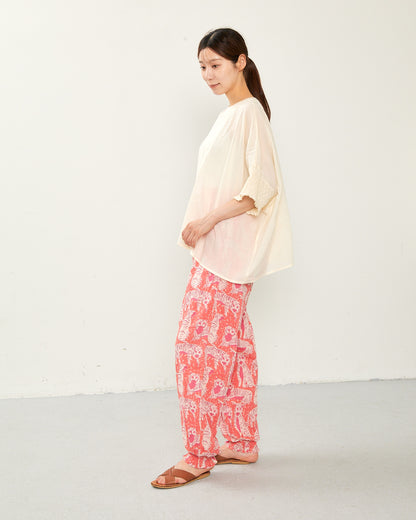 80s Voile Hand-printing Tiger  SMOCKING PANTS 2601GH-0505/ LILOU&LILY ﾘﾙｱﾝﾄﾞﾘﾘｰ