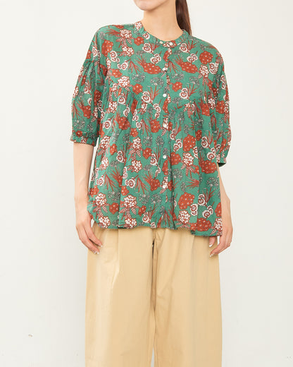 80s Voile Hand-printing Flower  2way Gather Blouses 2602GH-0705/ LILOU&LILY ﾘﾙｱﾝﾄﾞﾘﾘｰ