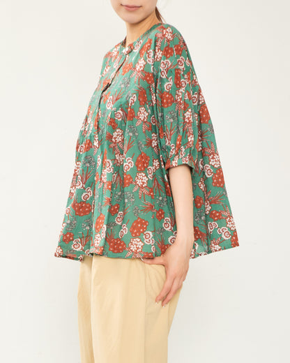 80s Voile Hand-printing Flower  2way Gather Blouses 2602GH-0705/ LILOU&LILY ﾘﾙｱﾝﾄﾞﾘﾘｰ