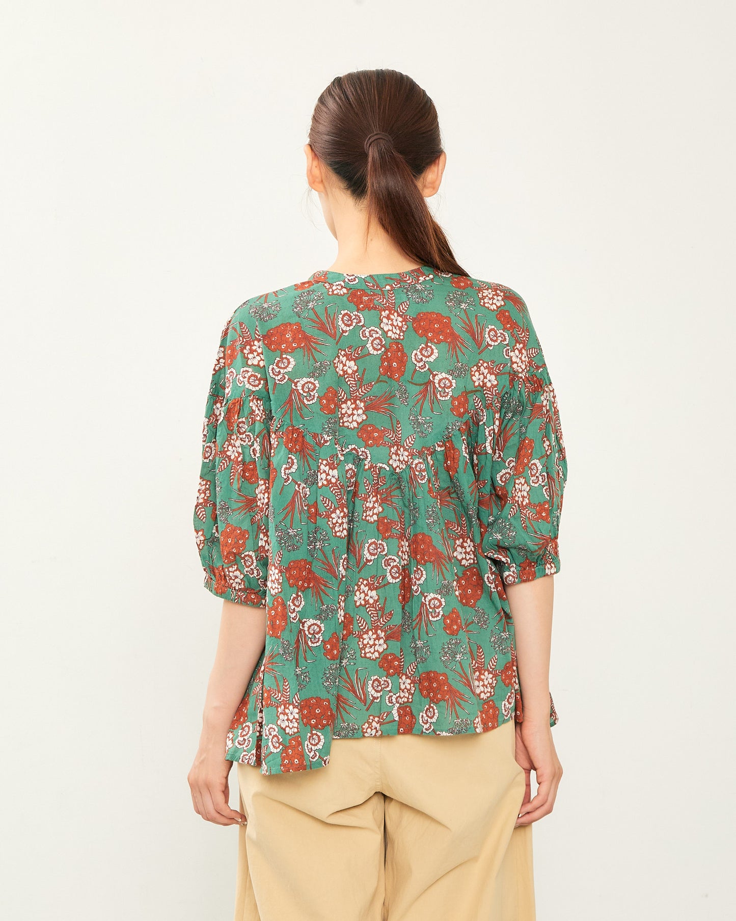 80s Voile Hand-printing Flower  2way Gather Blouses 2602GH-0705/ LILOU&LILY ﾘﾙｱﾝﾄﾞﾘﾘｰ