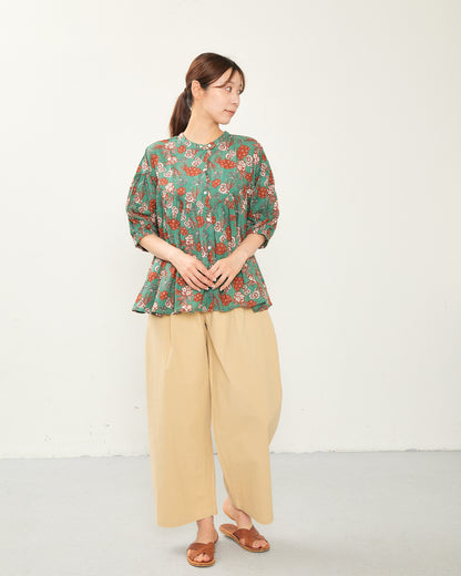 80s Voile Hand-printing Flower  2way Gather Blouses 2602GH-0705/ LILOU&LILY ﾘﾙｱﾝﾄﾞﾘﾘｰ