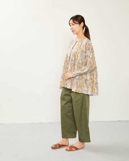 80's Voile Hand printing Tiger SMOCKING SHIRTS 2601GH-0503 / LILOU&LILY ﾘﾙｱﾝﾄﾞﾘﾘｰ