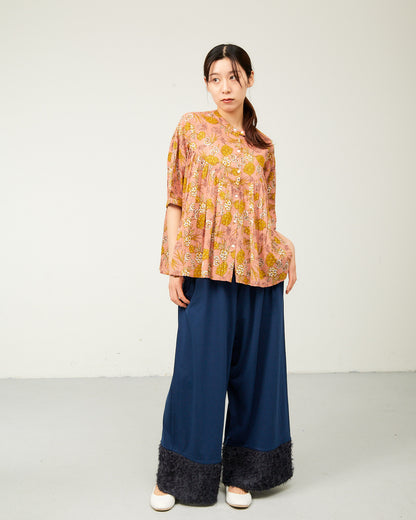 80s Voile Hand-printing Flower  2way Gather Blouses 2602GH-0705/ LILOU&LILY ﾘﾙｱﾝﾄﾞﾘﾘｰ
